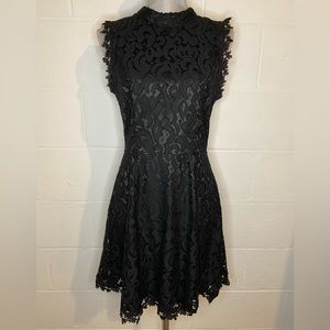 Alya Black Cocktail Dress Lace Overlay Size M